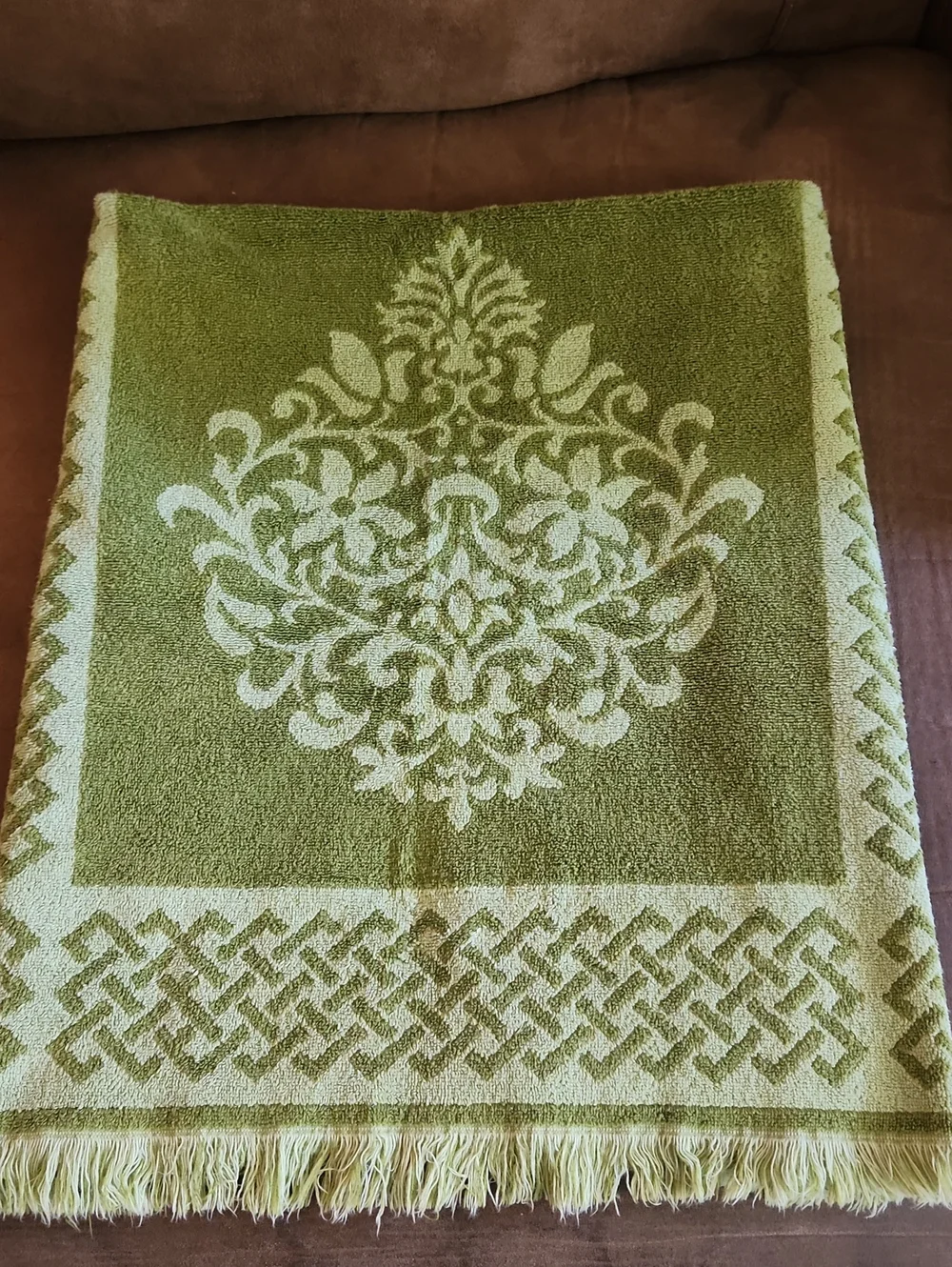 Vintage St Marys Bath Towel Green MCM Retro 2 tone Greens USA